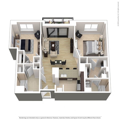 Floor plan for 2 beds, 2 baths